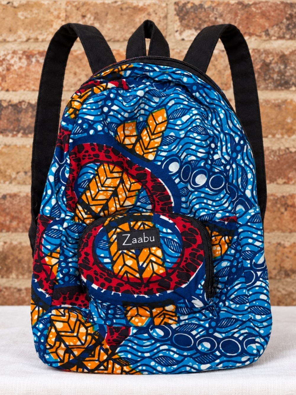 Zaabu Ankara Mini Backpack African Wax Print Blue Geometric Boho Travel Bag